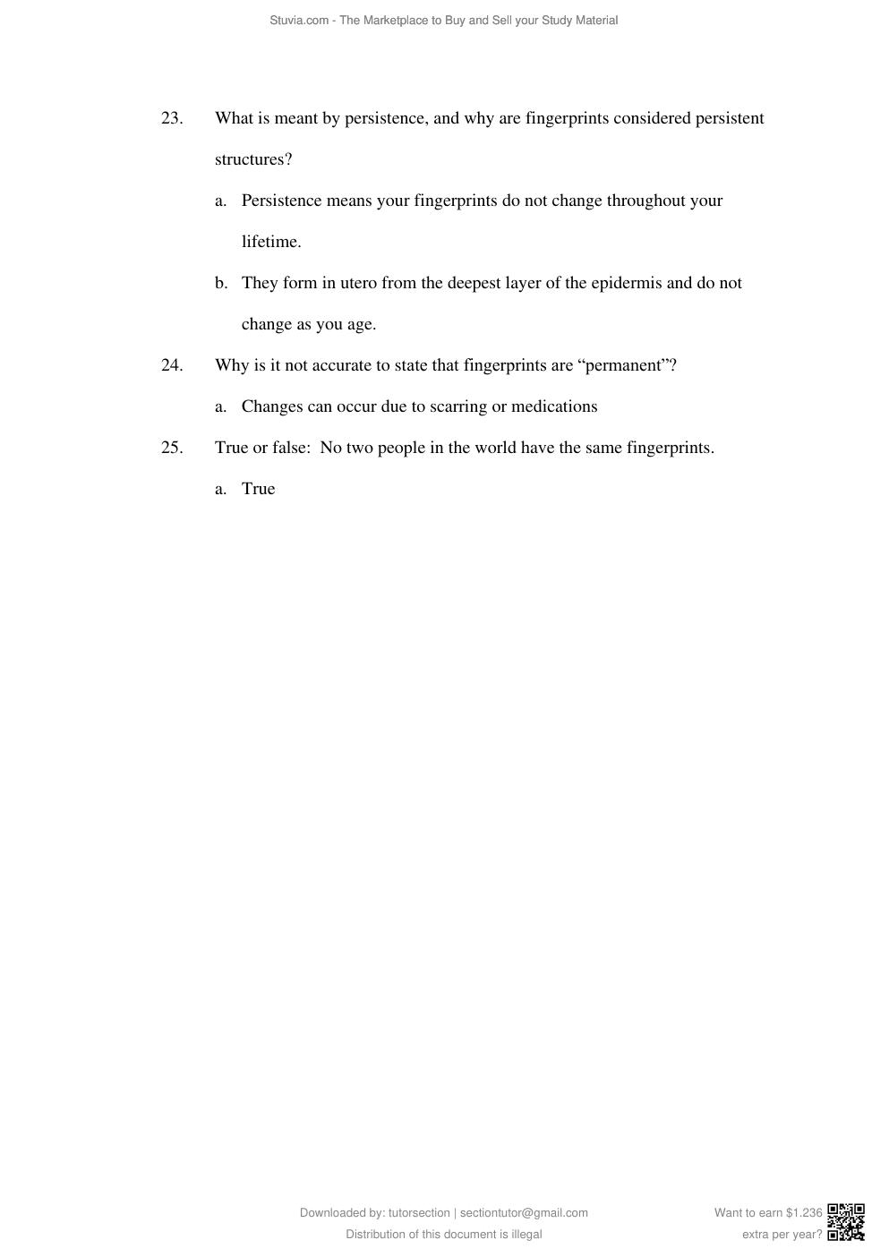 Preview page 6 of TEST BANK for Fundamentals of Fingerprint Analysis 1st Edition By Hillary Moses Daluz (Complete 18 Chapters).