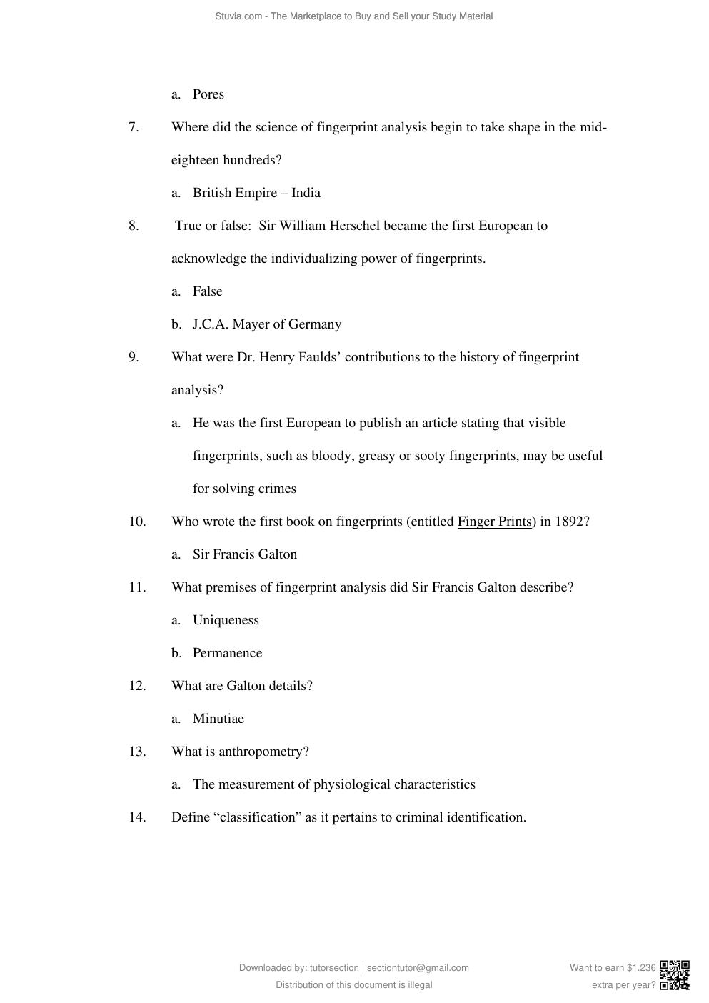 Preview page 8 of TEST BANK for Fundamentals of Fingerprint Analysis 1st Edition By Hillary Moses Daluz (Complete 18 Chapters).