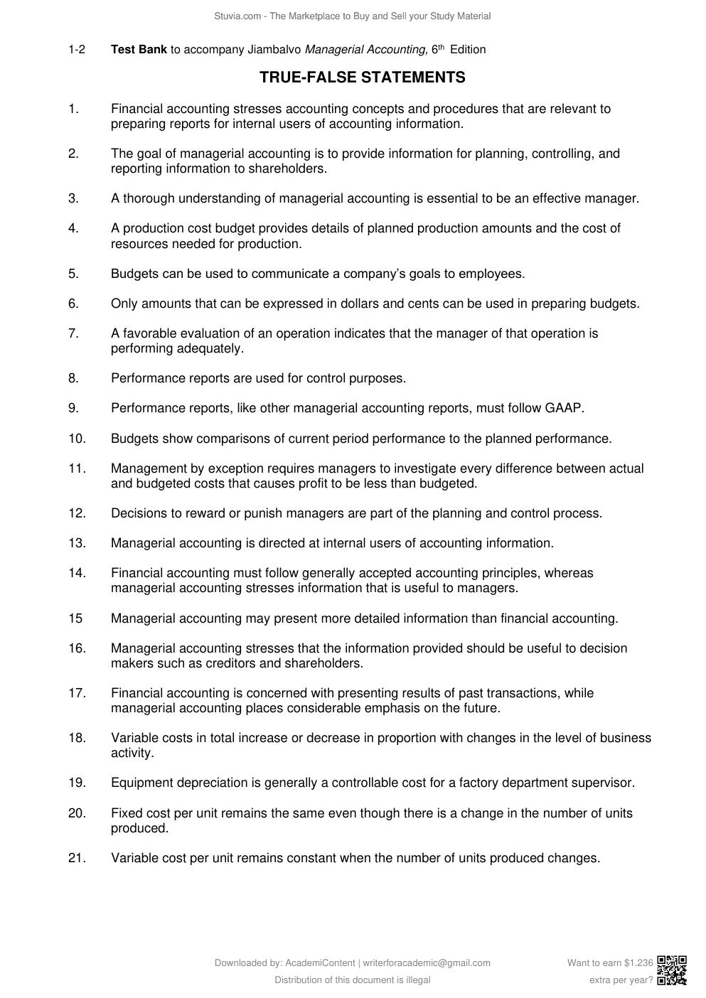 Preview page 3 of TEST BANK for Managerial Accounting 6th Edition by James Jiambalvo  | All 14 Chapters