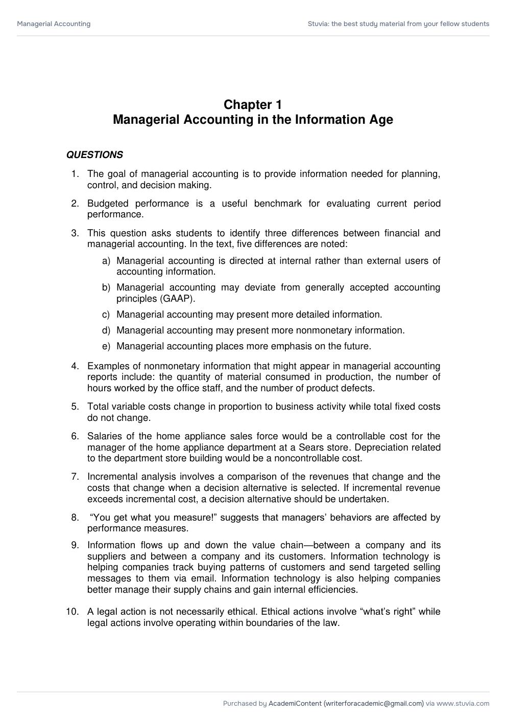 Preview page 2 of Managerial Accounting 6th Edition by James Jiambalvo. All Chapters 1-14 | SOLUTIONS MANUAL