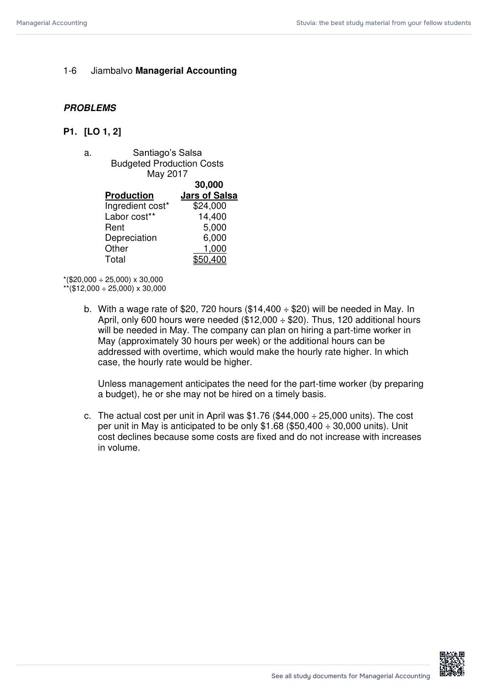 Preview page 7 of Managerial Accounting 6th Edition by James Jiambalvo. All Chapters 1-14 | SOLUTIONS MANUAL