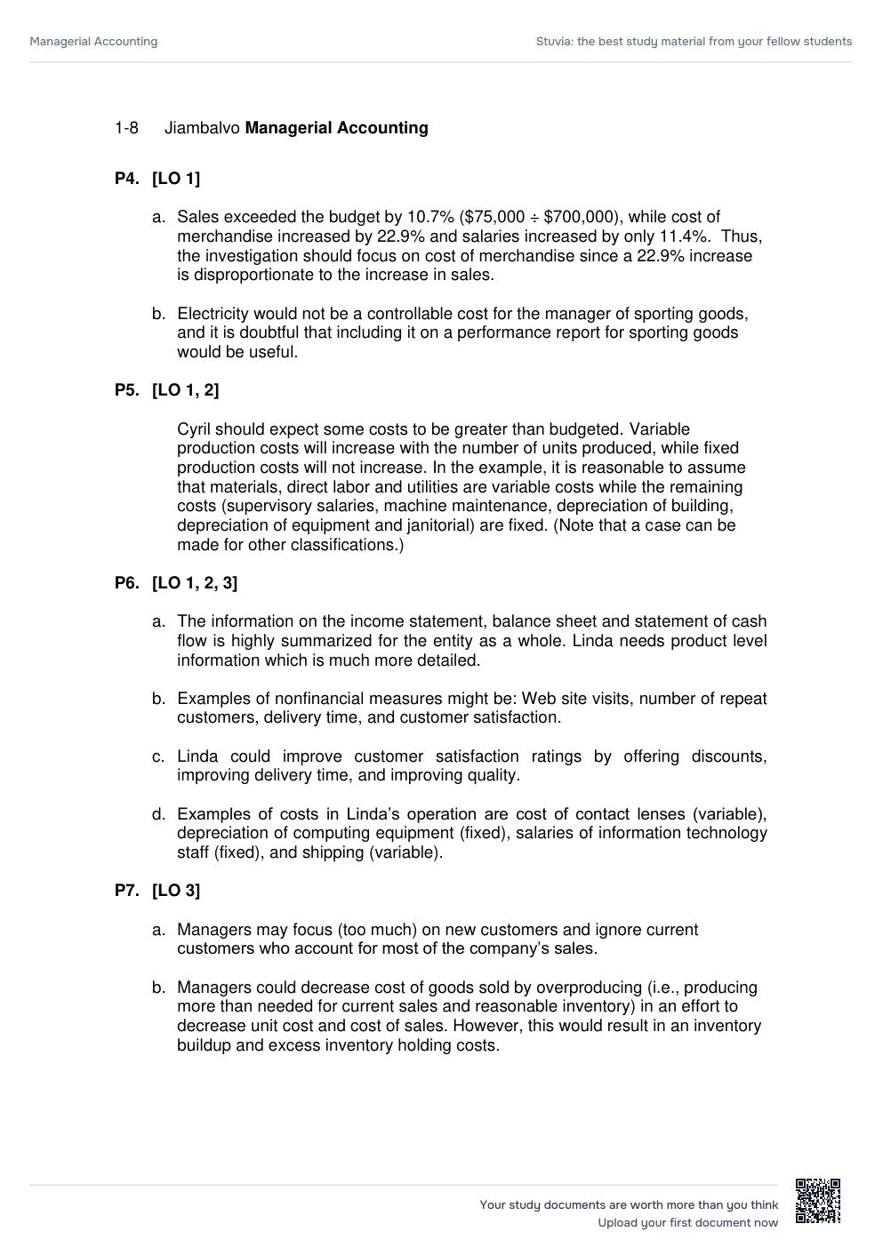 Preview page 9 of Managerial Accounting 6th Edition by James Jiambalvo. All Chapters 1-14 | SOLUTIONS MANUAL