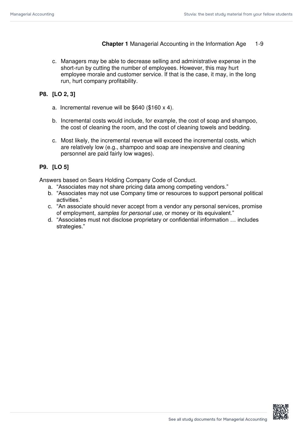 Preview page 10 of Managerial Accounting 6th Edition by James Jiambalvo. All Chapters 1-14 | SOLUTIONS MANUAL