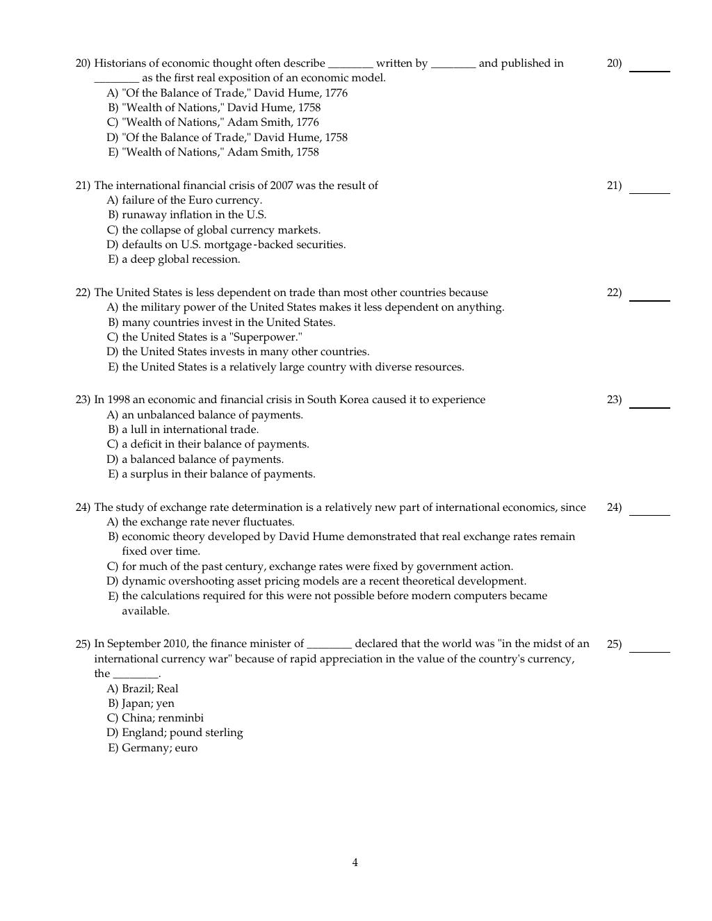 Preview page 5 of TEST BANK for International Finance: Theory and Policy, 11th edition by Paul Krugman, Maurice Obstfeld, Marc Melitz.  (A