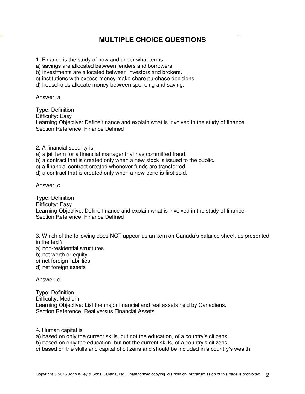 Preview page 2 of TEST BANK for Introduction to Corporate Finance, 4th Canadian Edition by Booth, Cleary and Rakita | All 24 Chapters