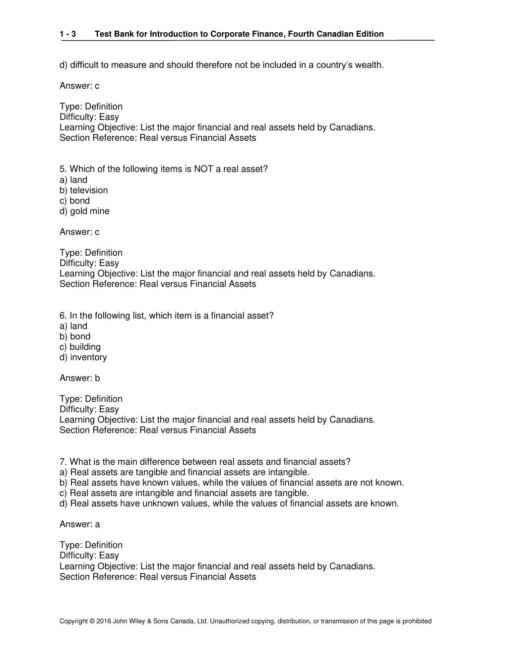 Preview page 3 of TEST BANK for Introduction to Corporate Finance, 4th Canadian Edition by Booth, Cleary and Rakita | All 24 Chapters