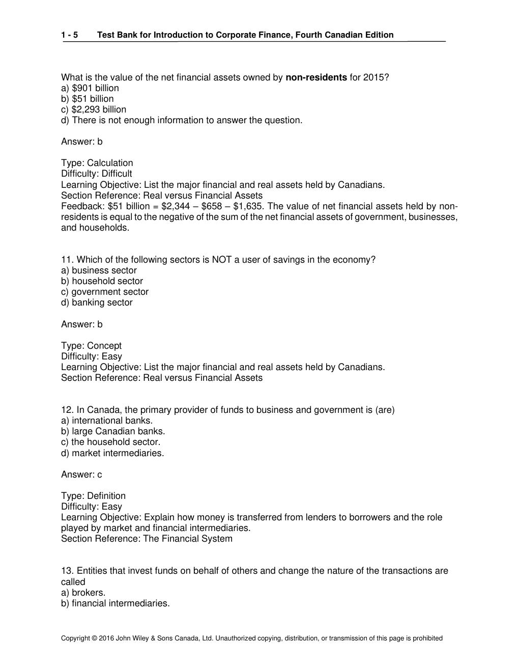Preview page 5 of TEST BANK for Introduction to Corporate Finance, 4th Canadian Edition by Booth, Cleary and Rakita | All 24 Chapters