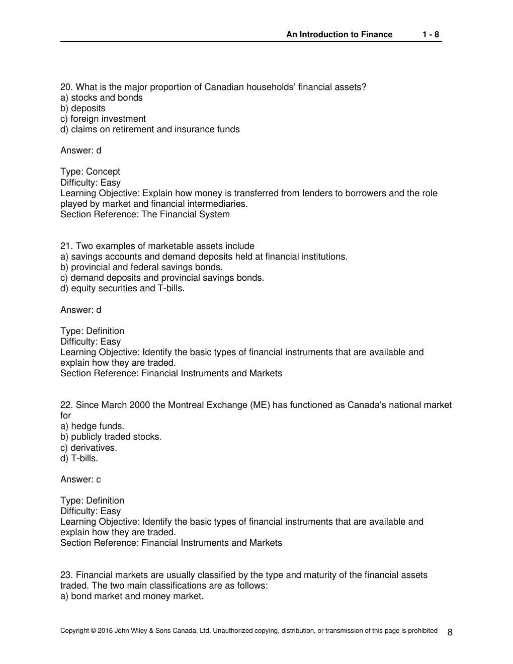 Preview page 8 of TEST BANK for Introduction to Corporate Finance, 4th Canadian Edition by Booth, Cleary and Rakita | All 24 Chapters