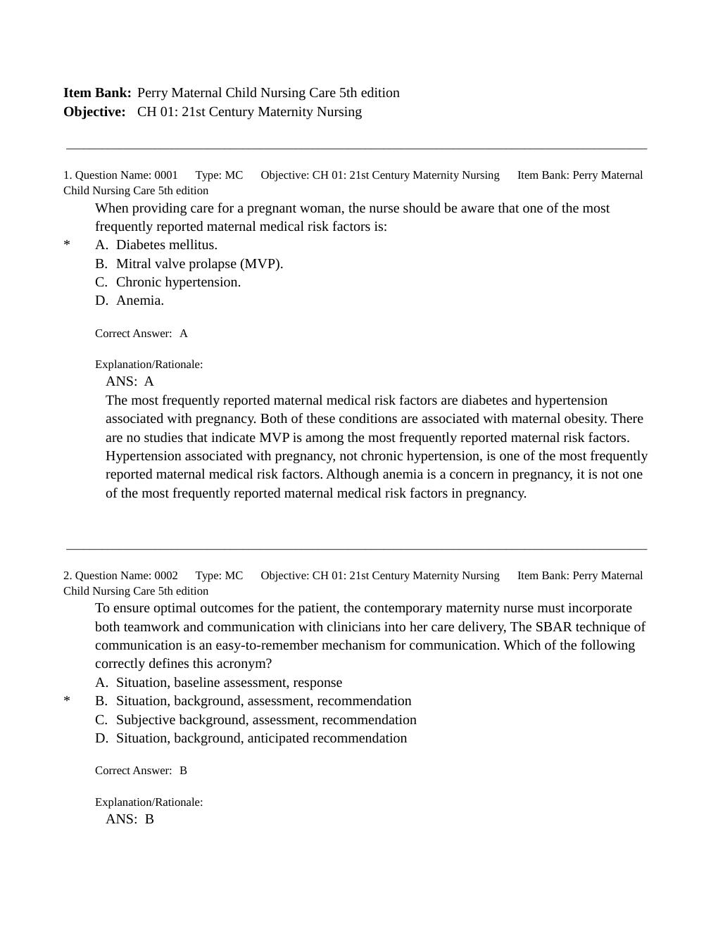 Preview page 2 of TEST BANK for Maternal Child Nursing Care 5th Edition by Perry, Hockenberry, Lowdermilk & Wilson.  (All Chapters 1-49 }