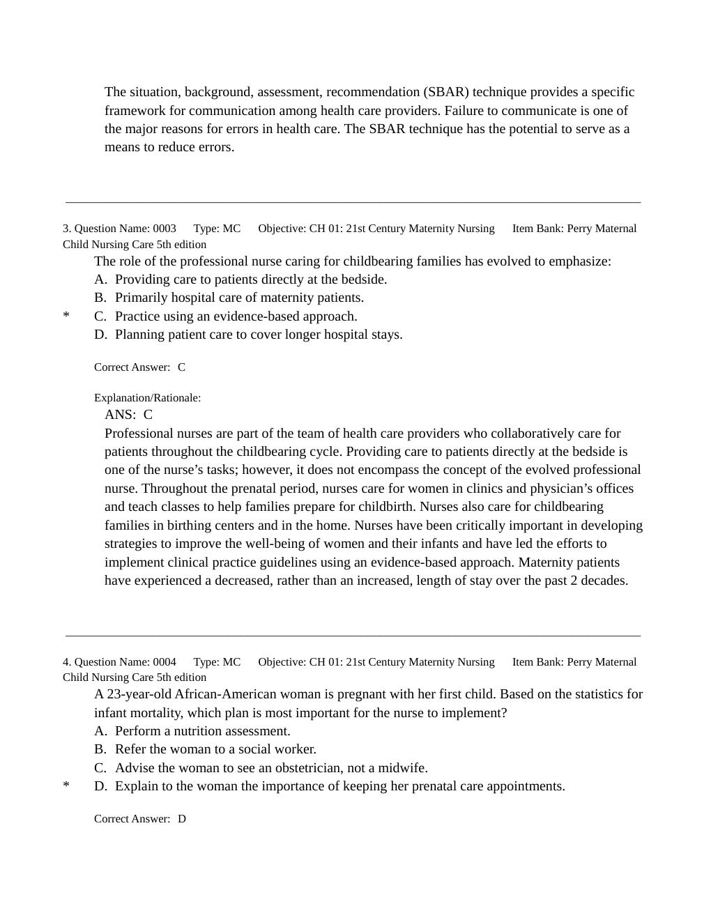 Preview page 3 of TEST BANK for Maternal Child Nursing Care 5th Edition by Perry, Hockenberry, Lowdermilk & Wilson.  (All Chapters 1-49 }