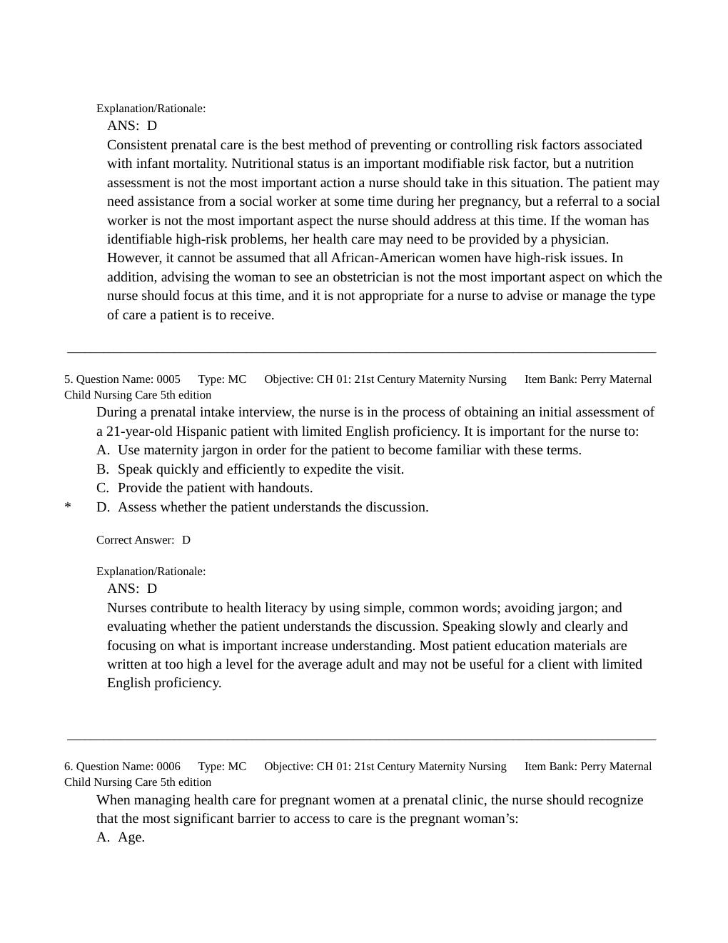Preview page 4 of TEST BANK for Maternal Child Nursing Care 5th Edition by Perry, Hockenberry, Lowdermilk & Wilson.  (All Chapters 1-49 }