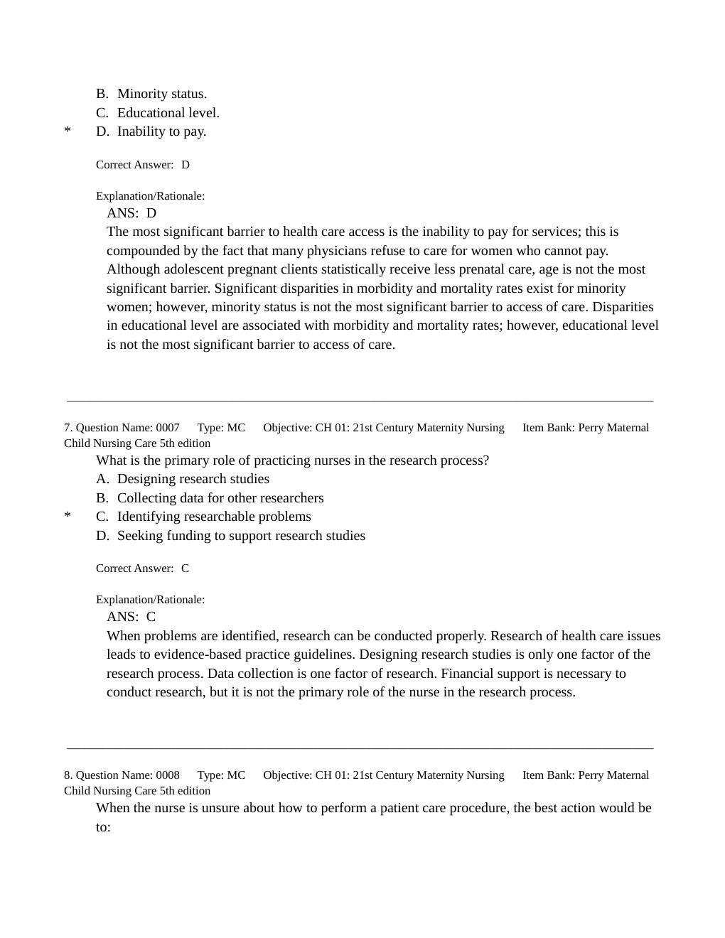Preview page 5 of TEST BANK for Maternal Child Nursing Care 5th Edition by Perry, Hockenberry, Lowdermilk & Wilson.  (All Chapters 1-49 }
