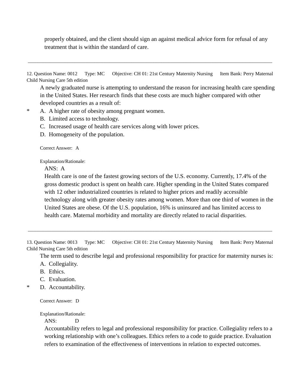 Preview page 8 of TEST BANK for Maternal Child Nursing Care 5th Edition by Perry, Hockenberry, Lowdermilk & Wilson.  (All Chapters 1-49 }