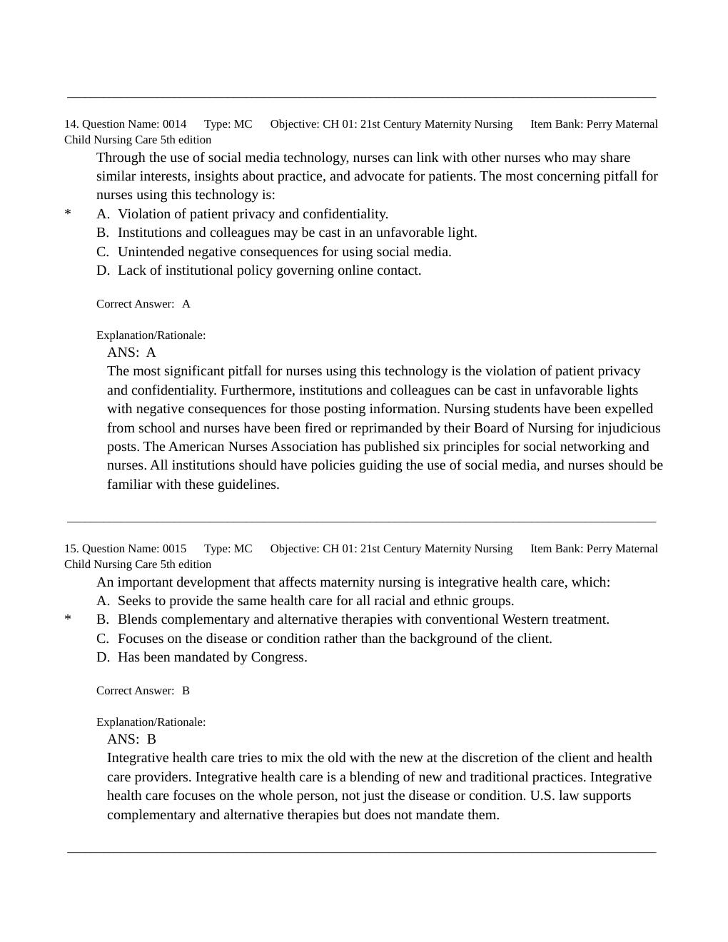 Preview page 9 of TEST BANK for Maternal Child Nursing Care 5th Edition by Perry, Hockenberry, Lowdermilk & Wilson.  (All Chapters 1-49 }