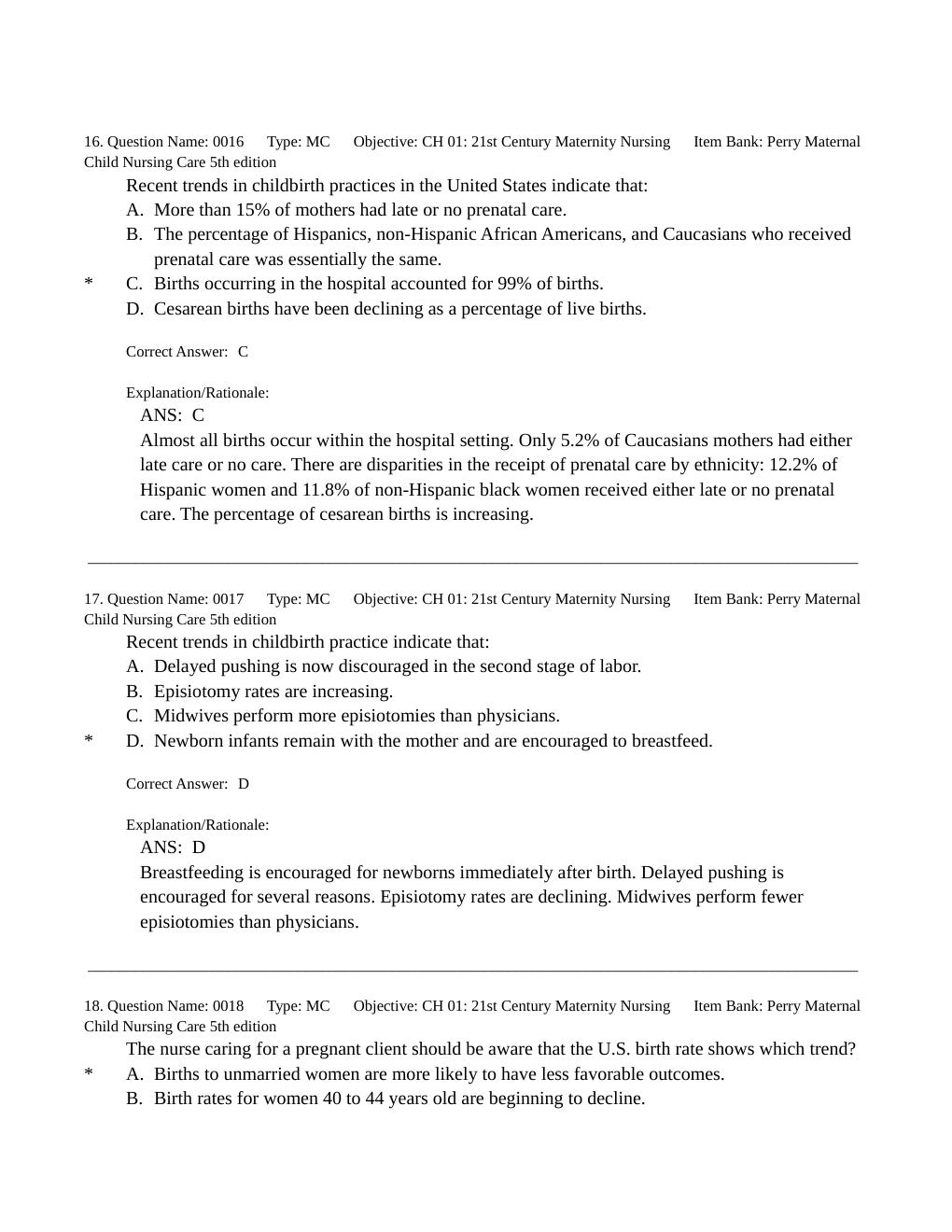 Preview page 10 of TEST BANK for Maternal Child Nursing Care 5th Edition by Perry, Hockenberry, Lowdermilk & Wilson.  (All Chapters 1-49 }