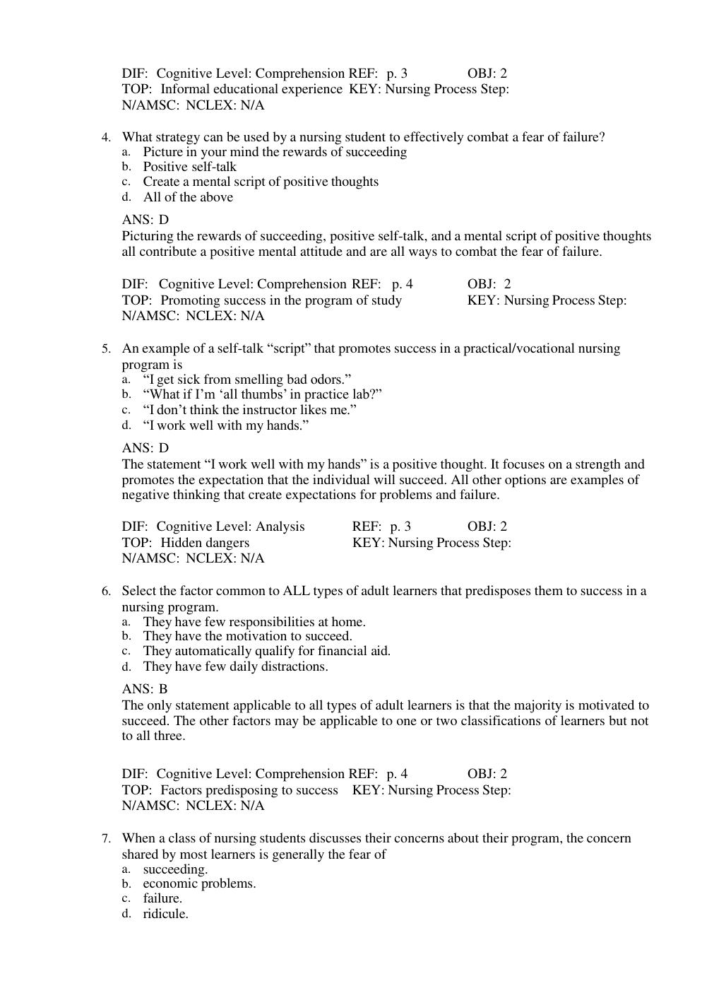Preview page 3 of TEST BANK for Success in Practical/Vocational Nursing 9th Edition From Student to Leader by Patricia Knecht.