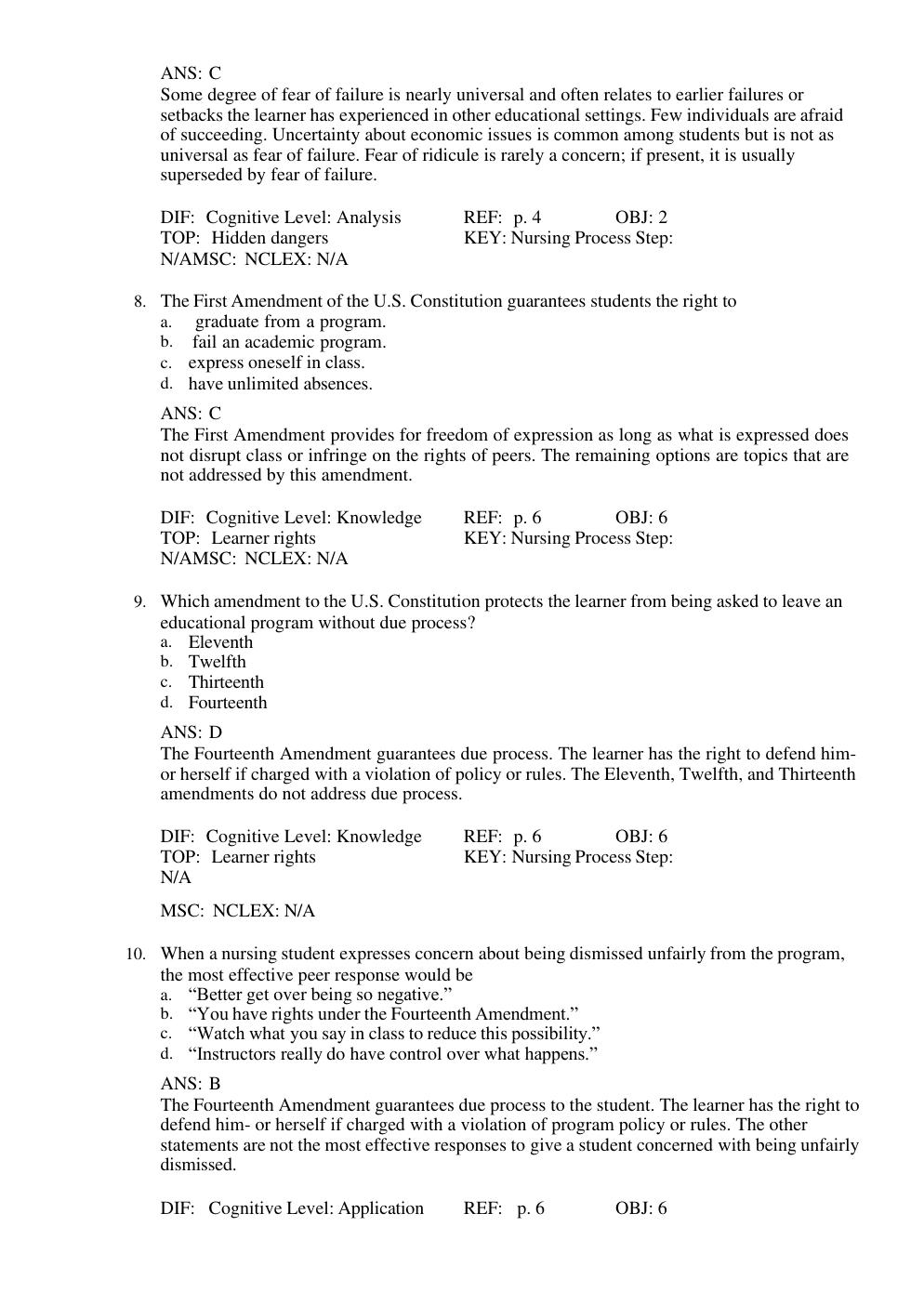 Preview page 4 of TEST BANK for Success in Practical/Vocational Nursing 9th Edition From Student to Leader by Patricia Knecht.