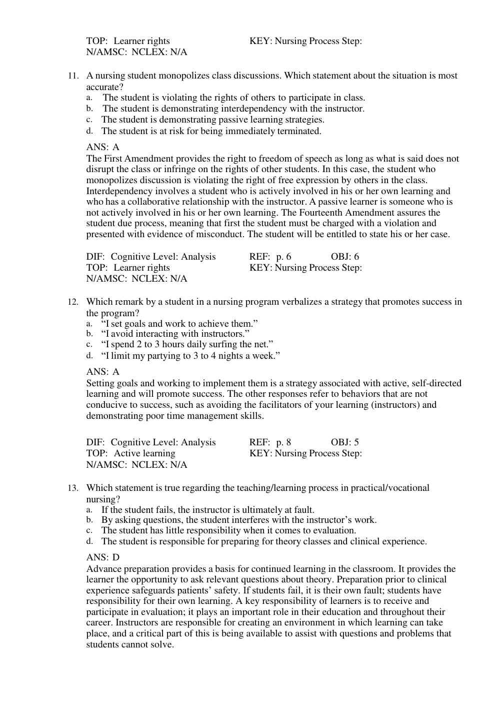Preview page 5 of TEST BANK for Success in Practical/Vocational Nursing 9th Edition From Student to Leader by Patricia Knecht.