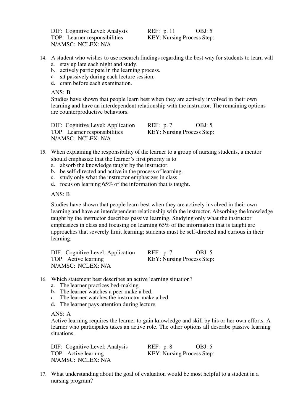 Preview page 6 of TEST BANK for Success in Practical/Vocational Nursing 9th Edition From Student to Leader by Patricia Knecht.