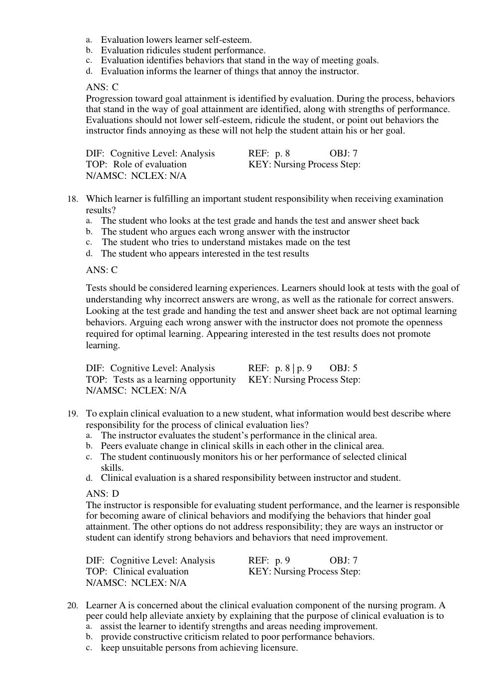 Preview page 7 of TEST BANK for Success in Practical/Vocational Nursing 9th Edition From Student to Leader by Patricia Knecht.
