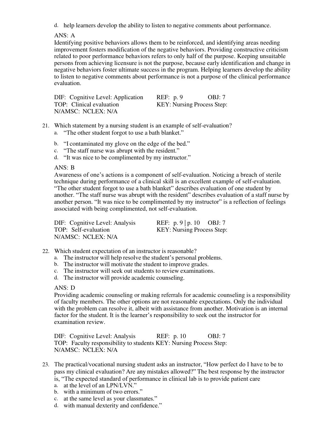 Preview page 8 of TEST BANK for Success in Practical/Vocational Nursing 9th Edition From Student to Leader by Patricia Knecht.