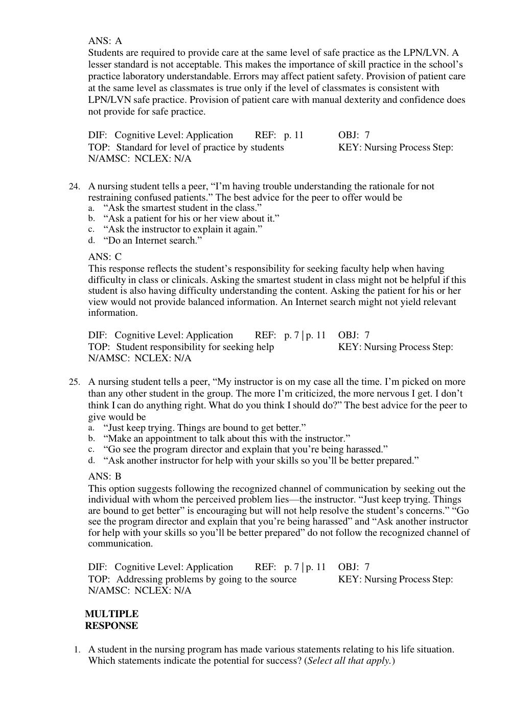 Preview page 9 of TEST BANK for Success in Practical/Vocational Nursing 9th Edition From Student to Leader by Patricia Knecht.