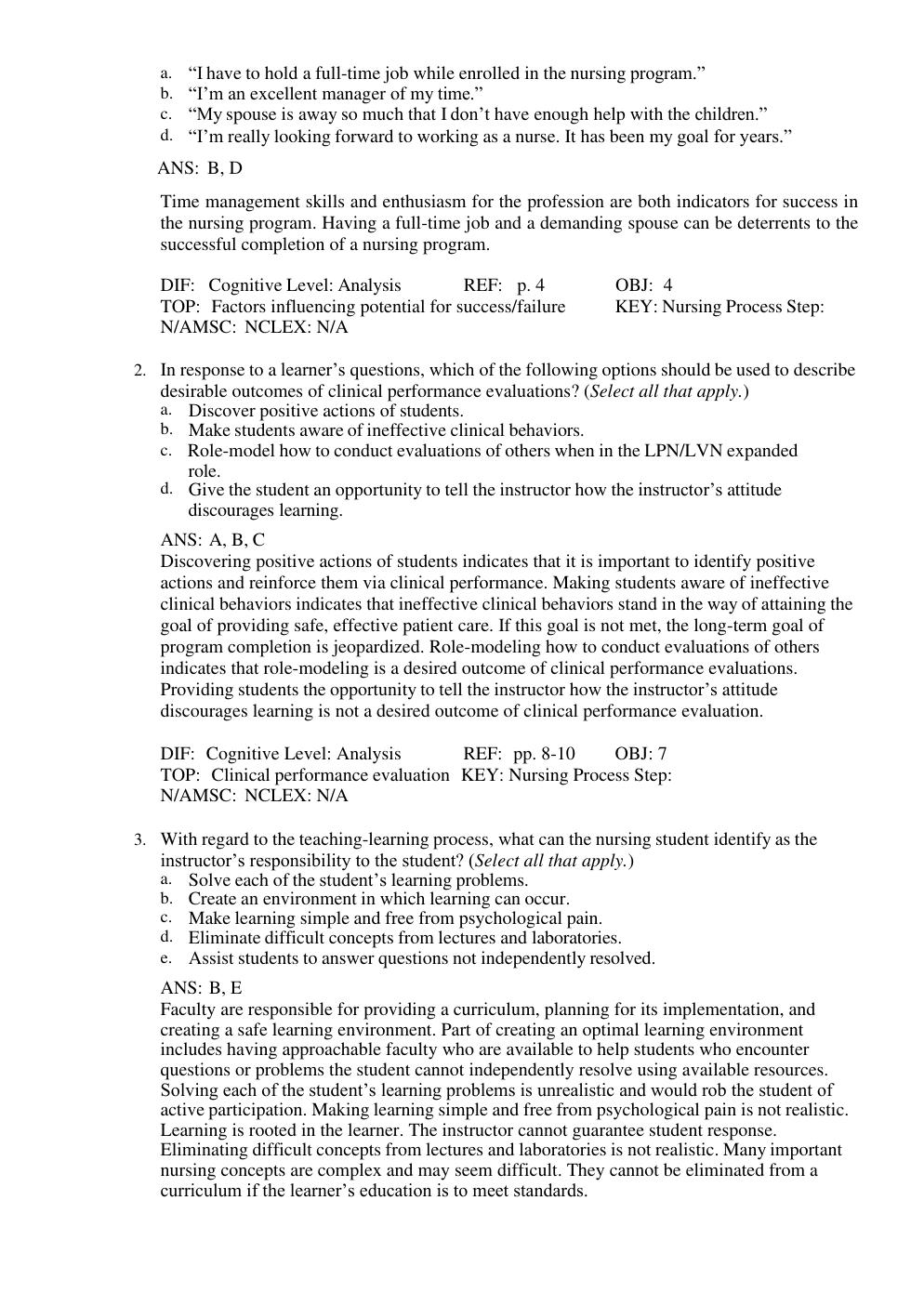 Preview page 10 of TEST BANK for Success in Practical/Vocational Nursing 9th Edition From Student to Leader by Patricia Knecht.