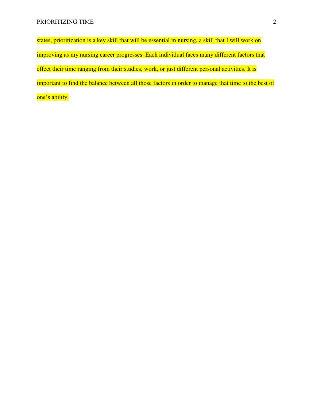 Preview page 2 of NR 103 Week 5 RUA Assignment Prioritizing Time in Nursing – PRIORITIZATION
