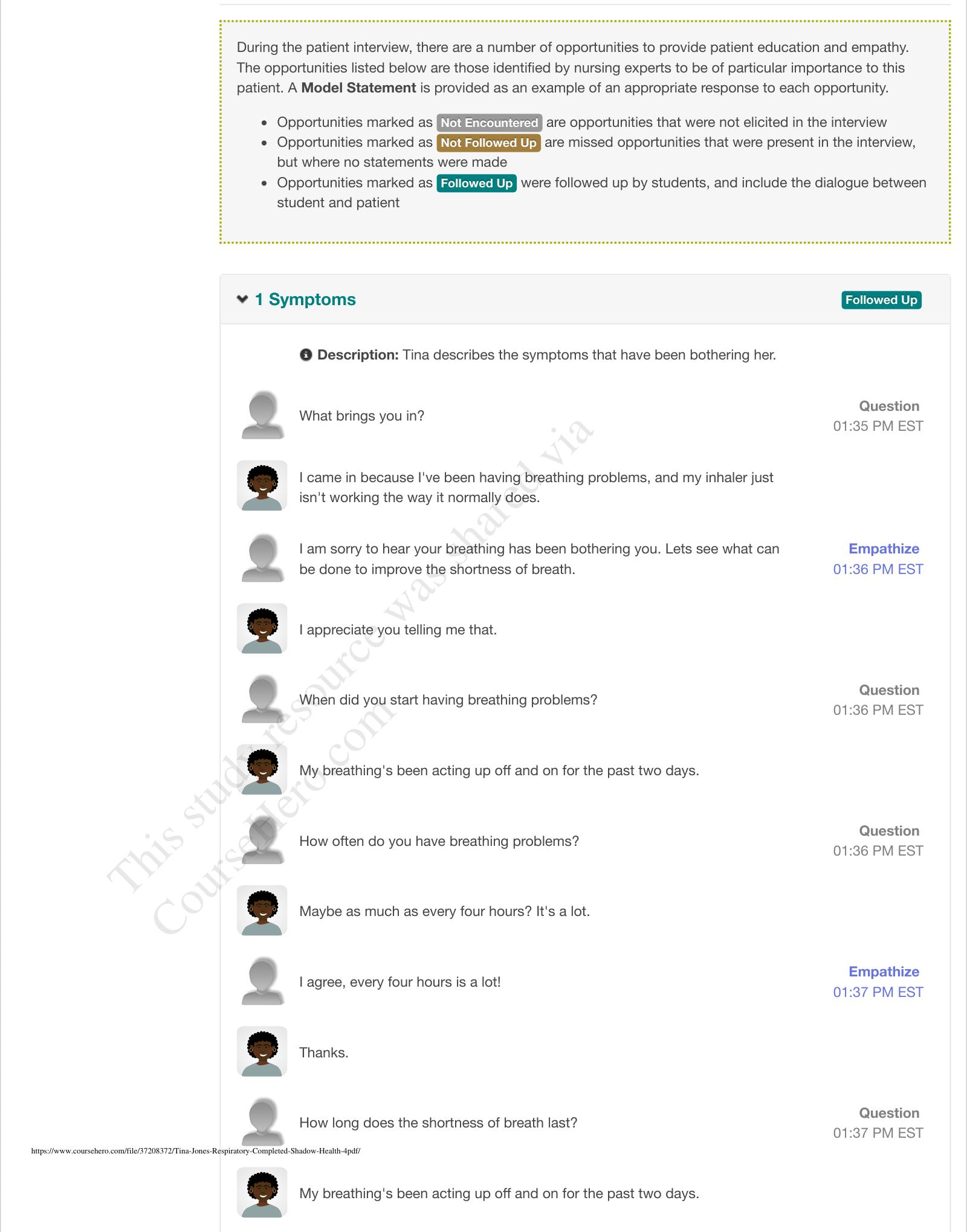 Preview page 2 of Tina Jones Respiratory | Completed | Shadow Health 4
