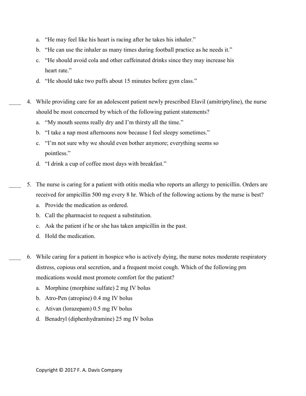 Preview page 3 of TEST BANK for Davis's Drug Guide for Nurses 15th Edition by April Hazard Vallerand & Cynthia A. Sanoski.