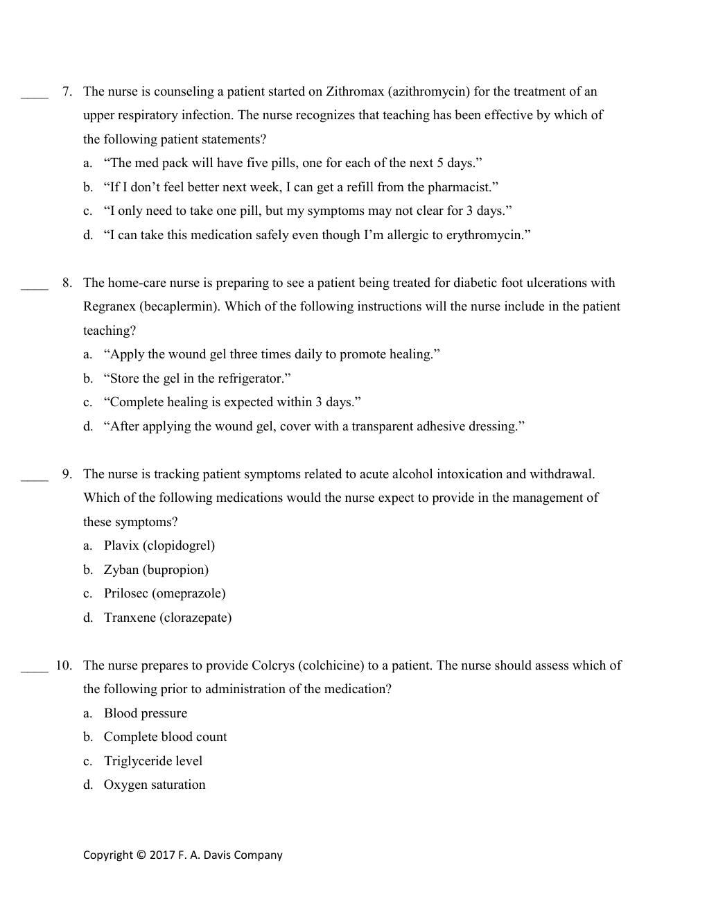 Preview page 4 of TEST BANK for Davis's Drug Guide for Nurses 15th Edition by April Hazard Vallerand & Cynthia A. Sanoski.