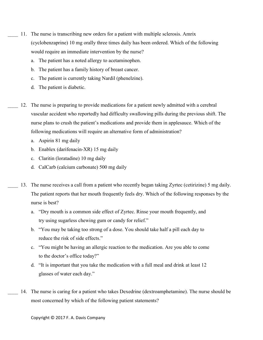 Preview page 5 of TEST BANK for Davis's Drug Guide for Nurses 15th Edition by April Hazard Vallerand & Cynthia A. Sanoski.