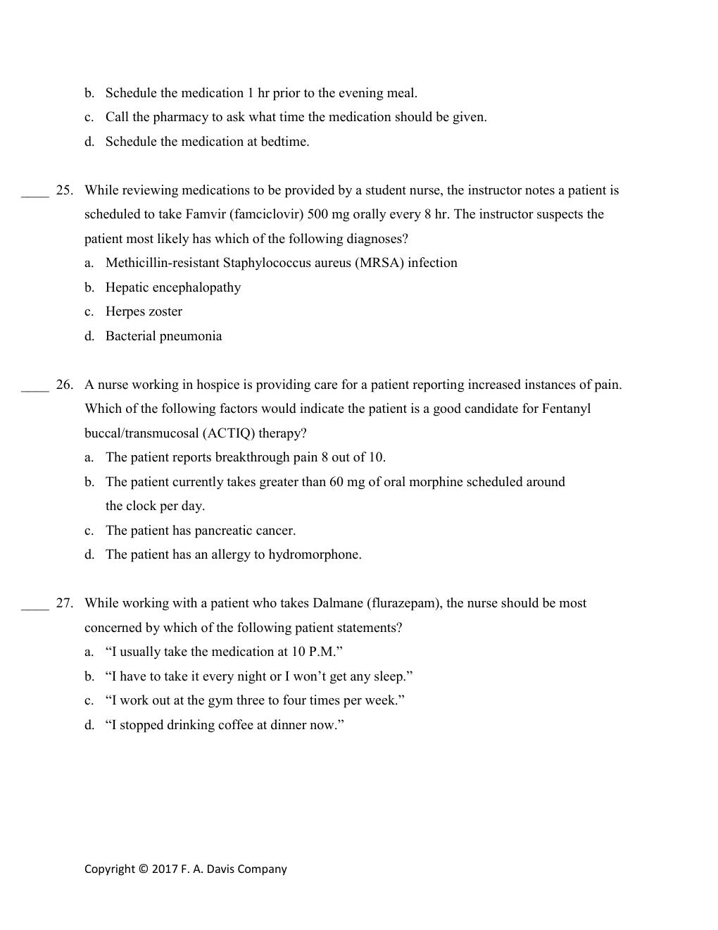 Preview page 9 of TEST BANK for Davis's Drug Guide for Nurses 15th Edition by April Hazard Vallerand & Cynthia A. Sanoski.
