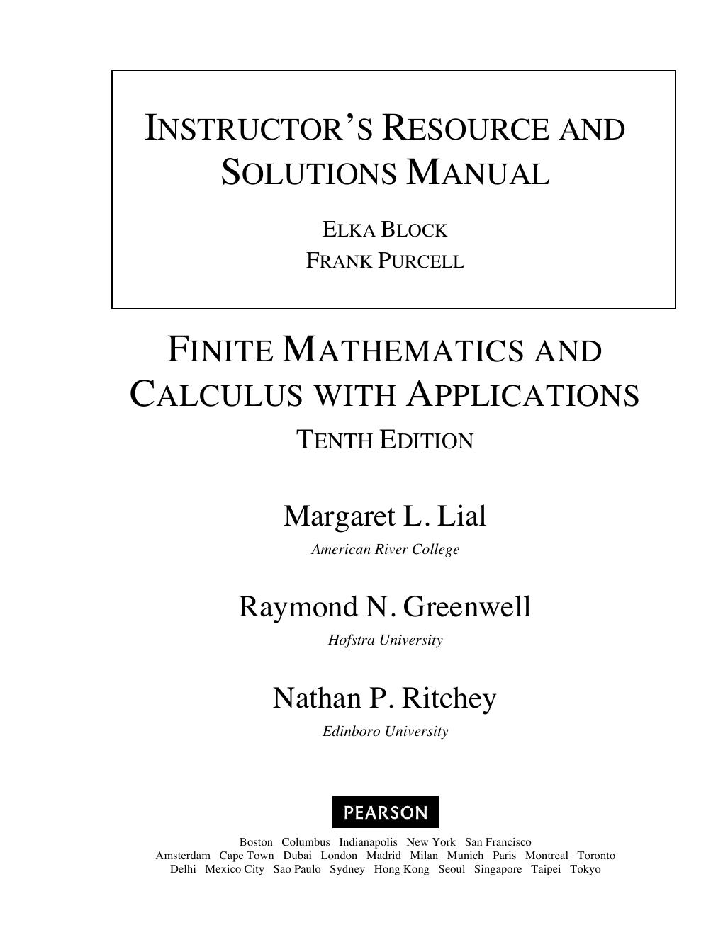 Preview page 2 of SOLUTIONS MANUAL for Finite Mathematics and Calculus with Applications 10th Edition by Margaret Lial, Raymond Greenwell