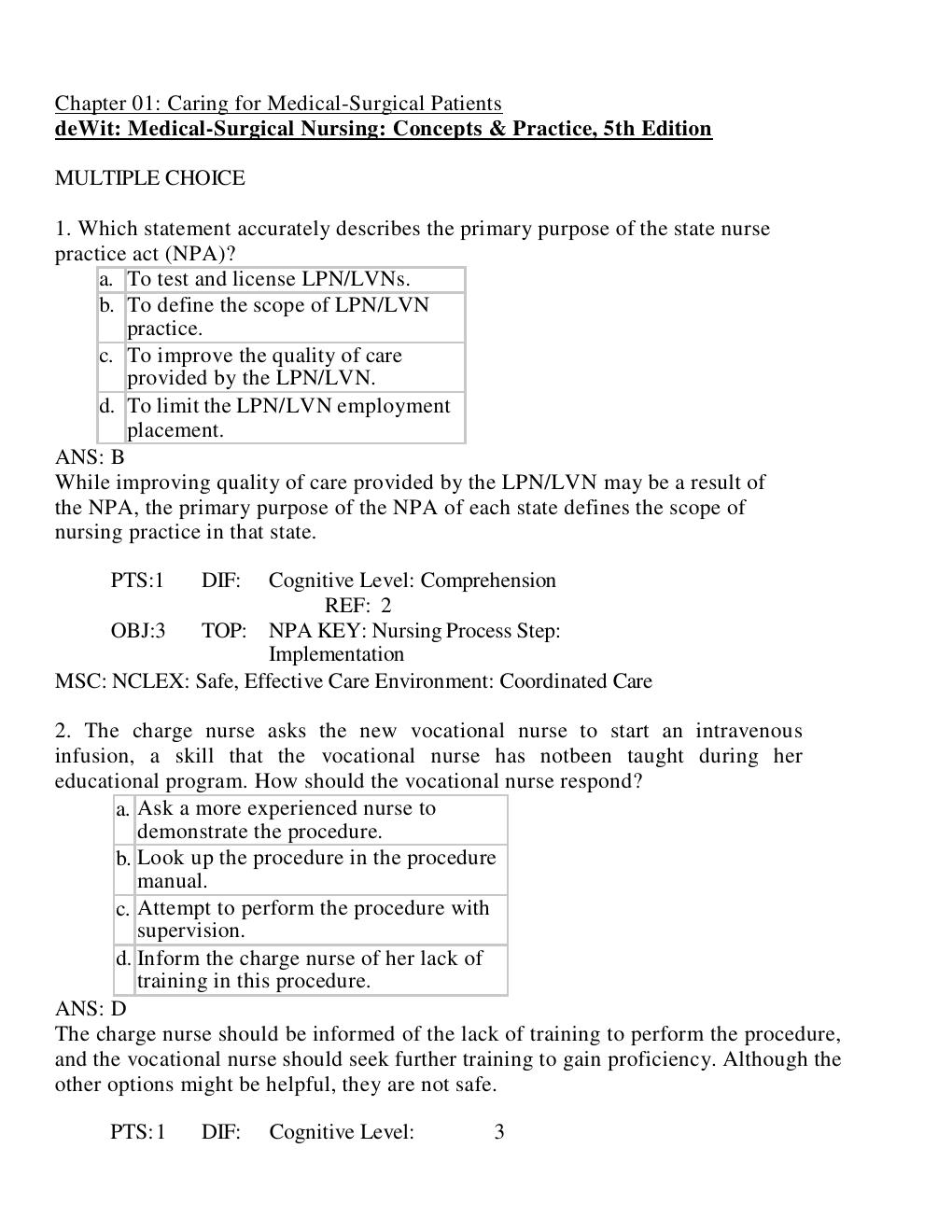 Preview page 2 of TEST BANK for Medical-Surgical Nursing 5th Edition by Holly Stromberg. All Chapters 1-49.