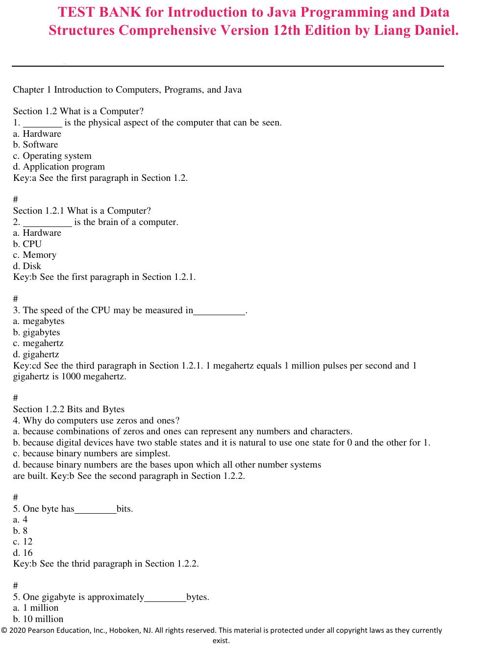Preview page 2 of TEST BANK for Introduction to Java Programming and Data Structures Comprehensive Version 12th Edition by Liang Daniel. C