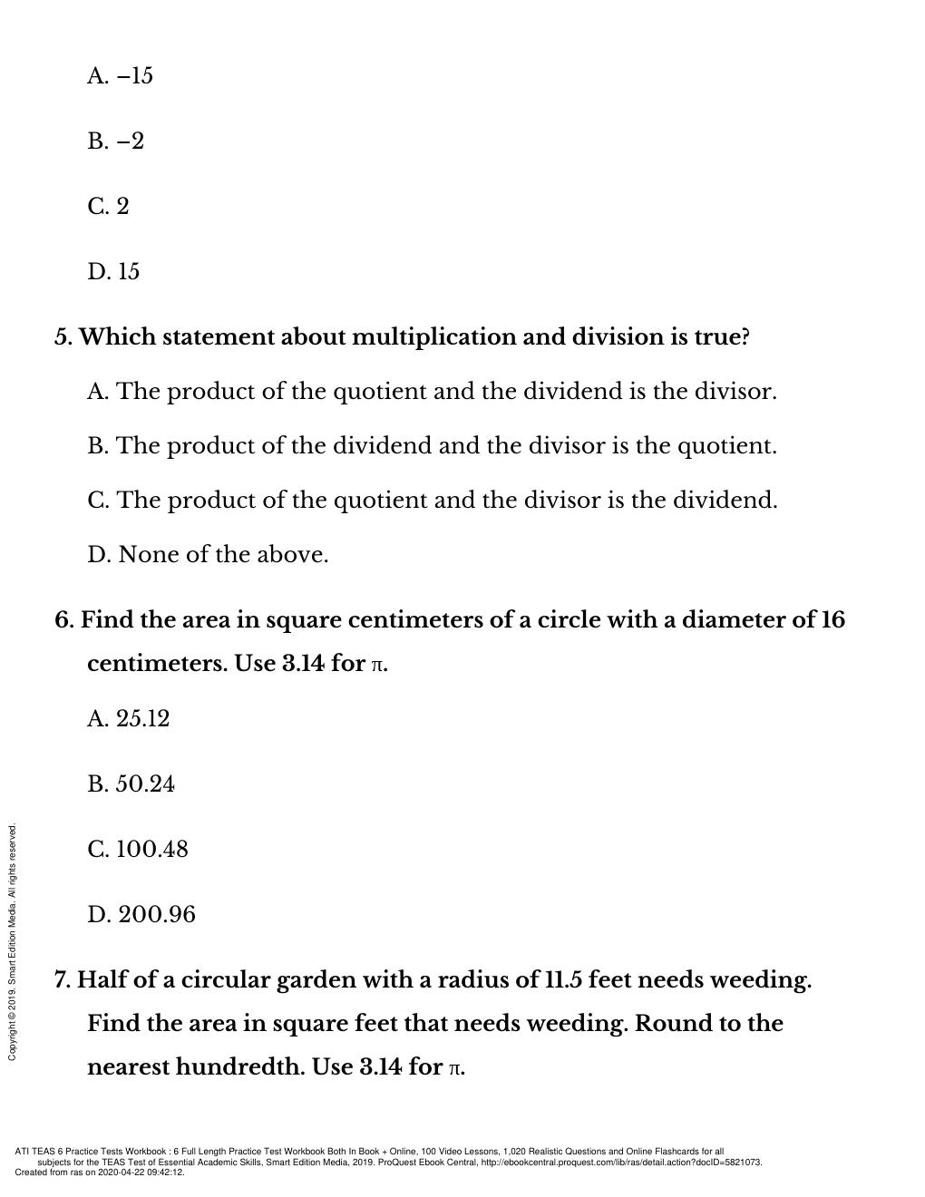 Preview page 2 of ATI TEAS 6 Practice Tests Workbook 6 (MATHS, SCIENCE, ENGLISH AND LANGUAGE USAGE, AND PRACTICE EXAMS)