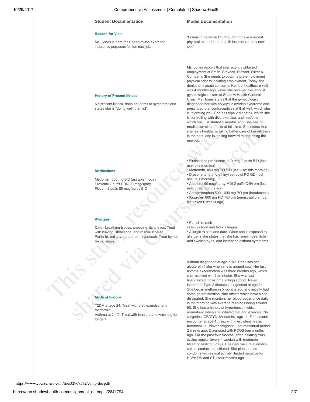 Preview page 2 of Comprehensive Assessment Results | Turned In Advanced Health Assessment
