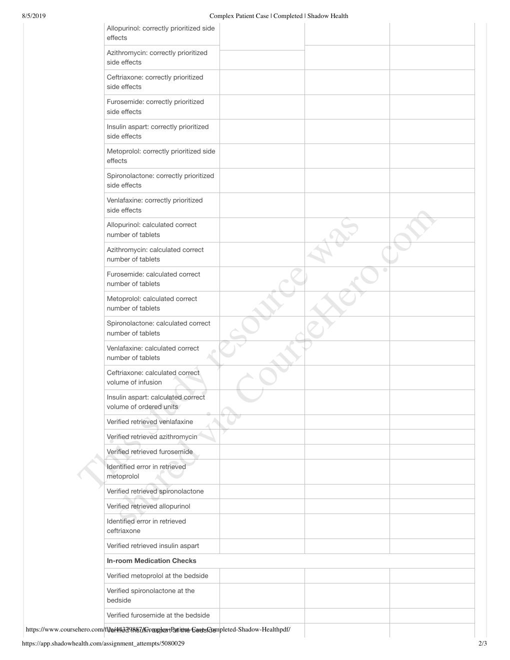 Preview page 2 of Complex Patient Case | Completed | Shadow Health