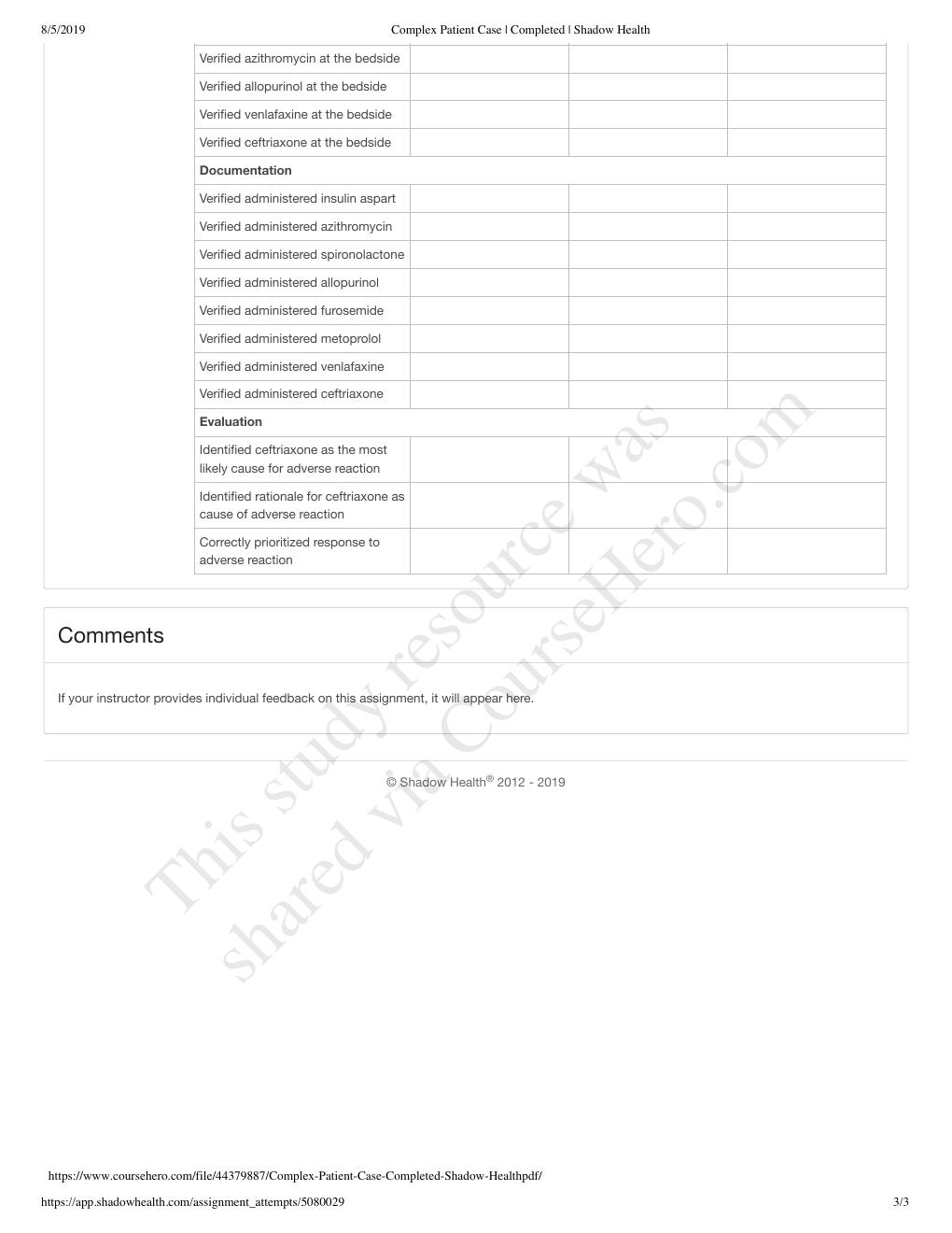 Preview page 3 of Complex Patient Case | Completed | Shadow Health