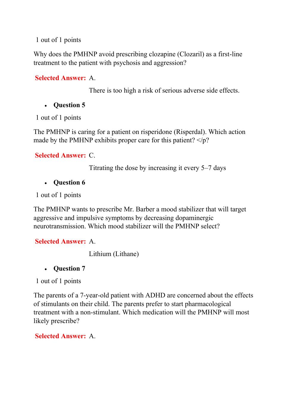 Preview page 2 of NURS 6630 Psychopharmacologic Approaches to Treatment of Psychopathology FIAL EXAM | Contains 76 Q&A