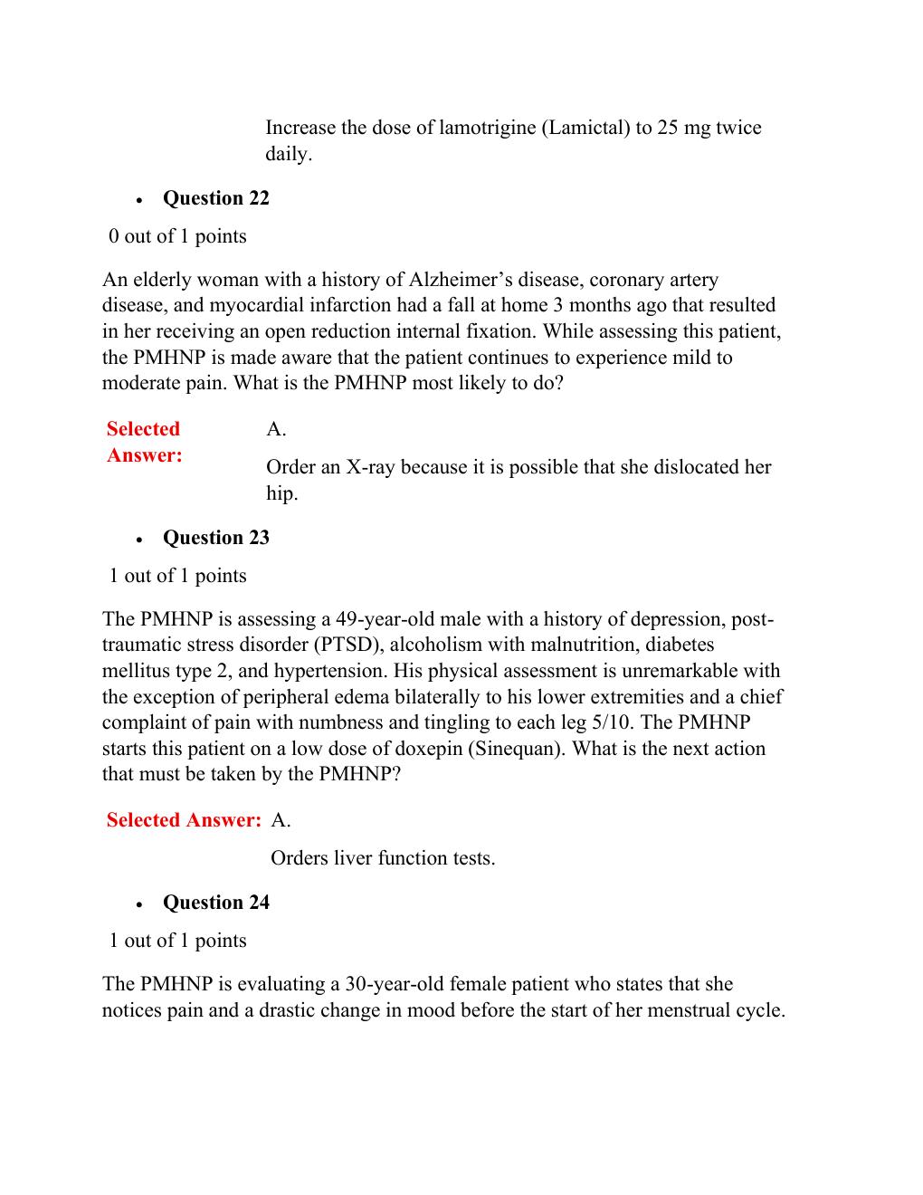 Preview page 7 of NURS 6630 Psychopharmacologic Approaches to Treatment of Psychopathology FIAL EXAM | Contains 76 Q&A