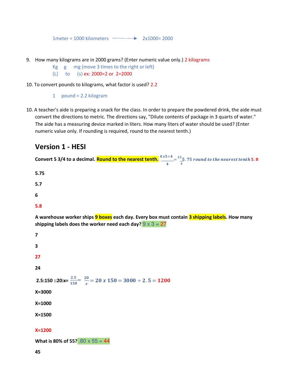 Preview page 2 of HESI A2 MATH FILES
