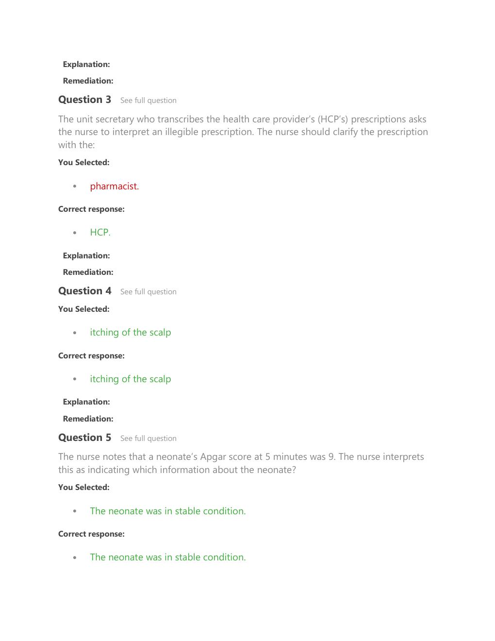 Preview page 2 of Nlcex questions with both students answers and actual correct answers complete solution.docx