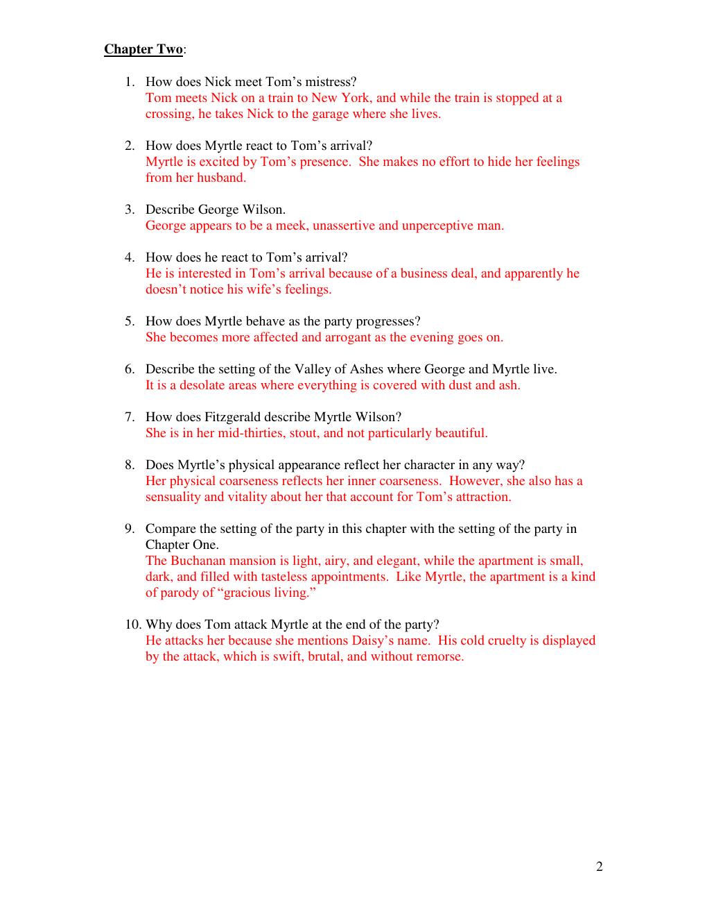 Preview page 2 of The Great Gatsby Study Questions with Answers