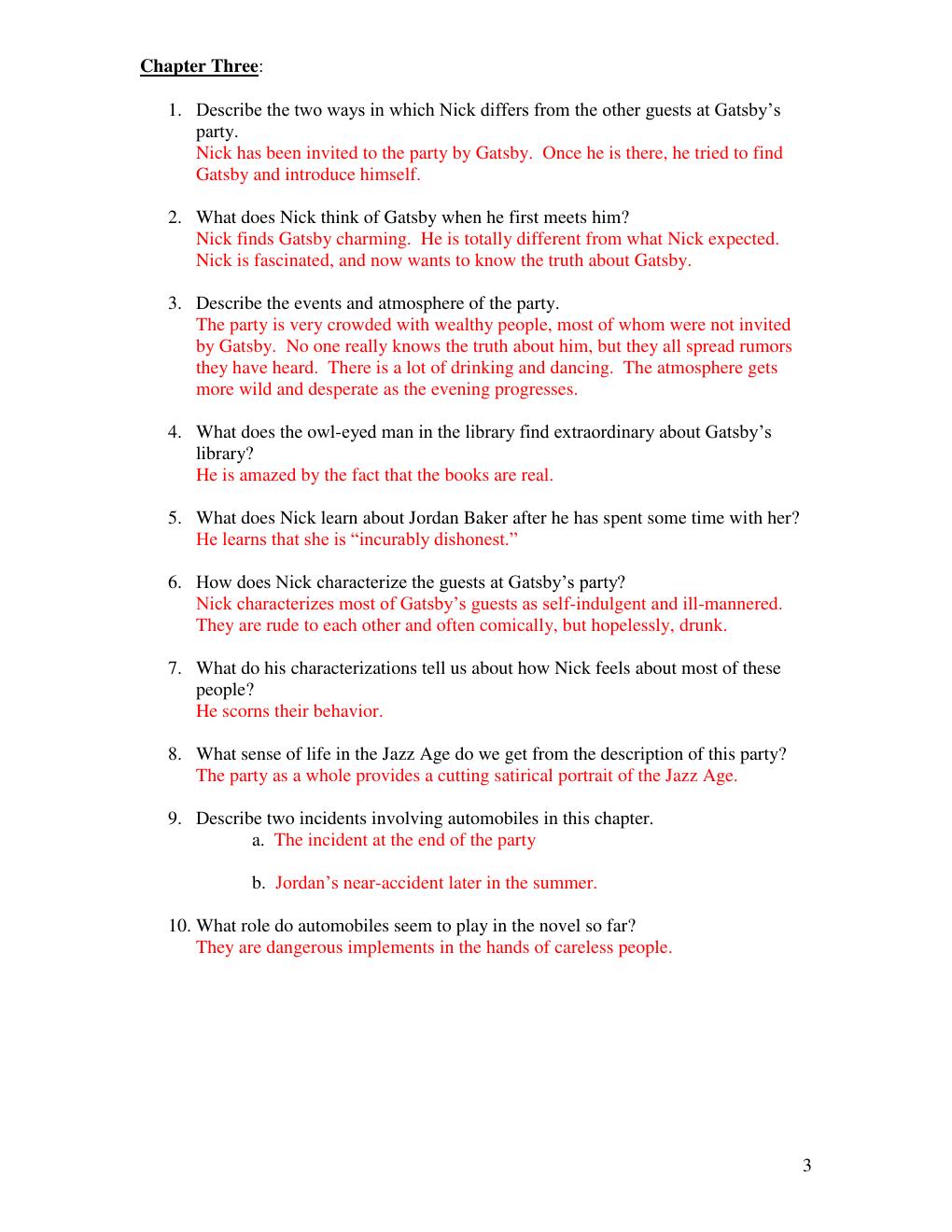 Preview page 3 of The Great Gatsby Study Questions with Answers