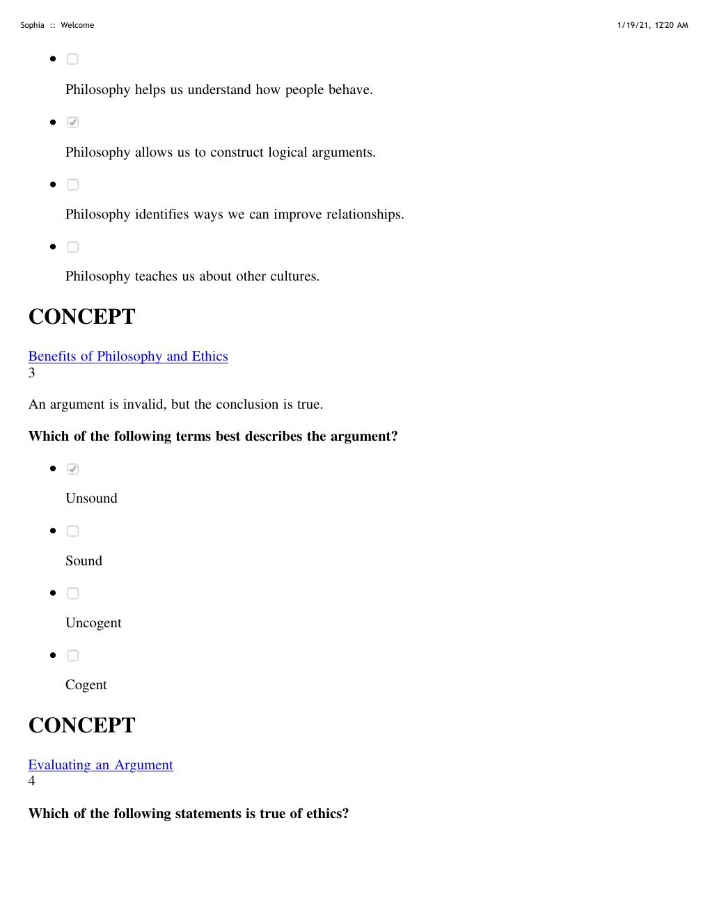 Preview page 2 of Sophia Ethics Milestone 1, 2, 3, 4 and Final Combined Study Guides, 2021 Update Study Guide, Correctly Answered Question