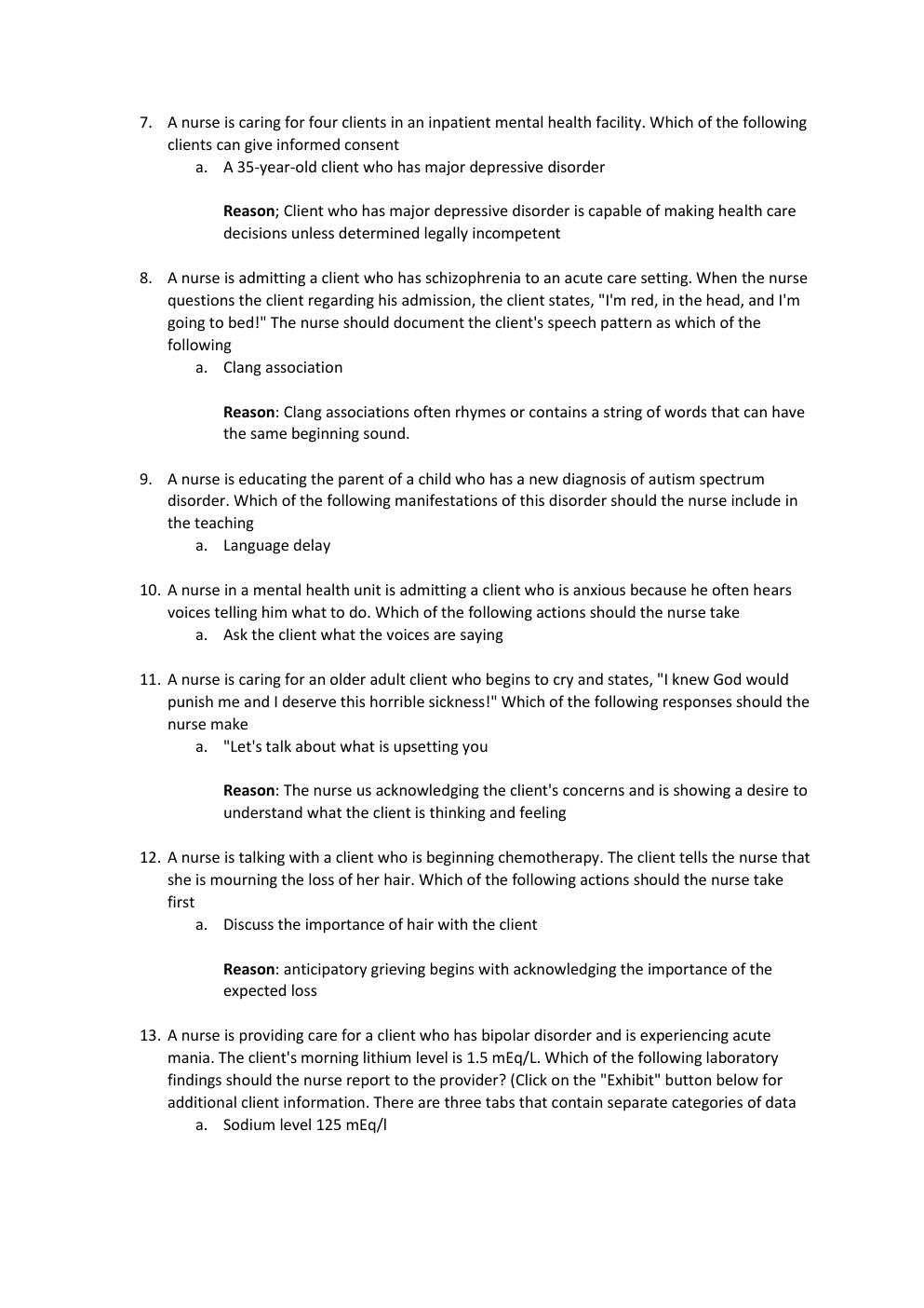 Preview page 2 of ATI Mental Health Proctored Exam 2020/2021