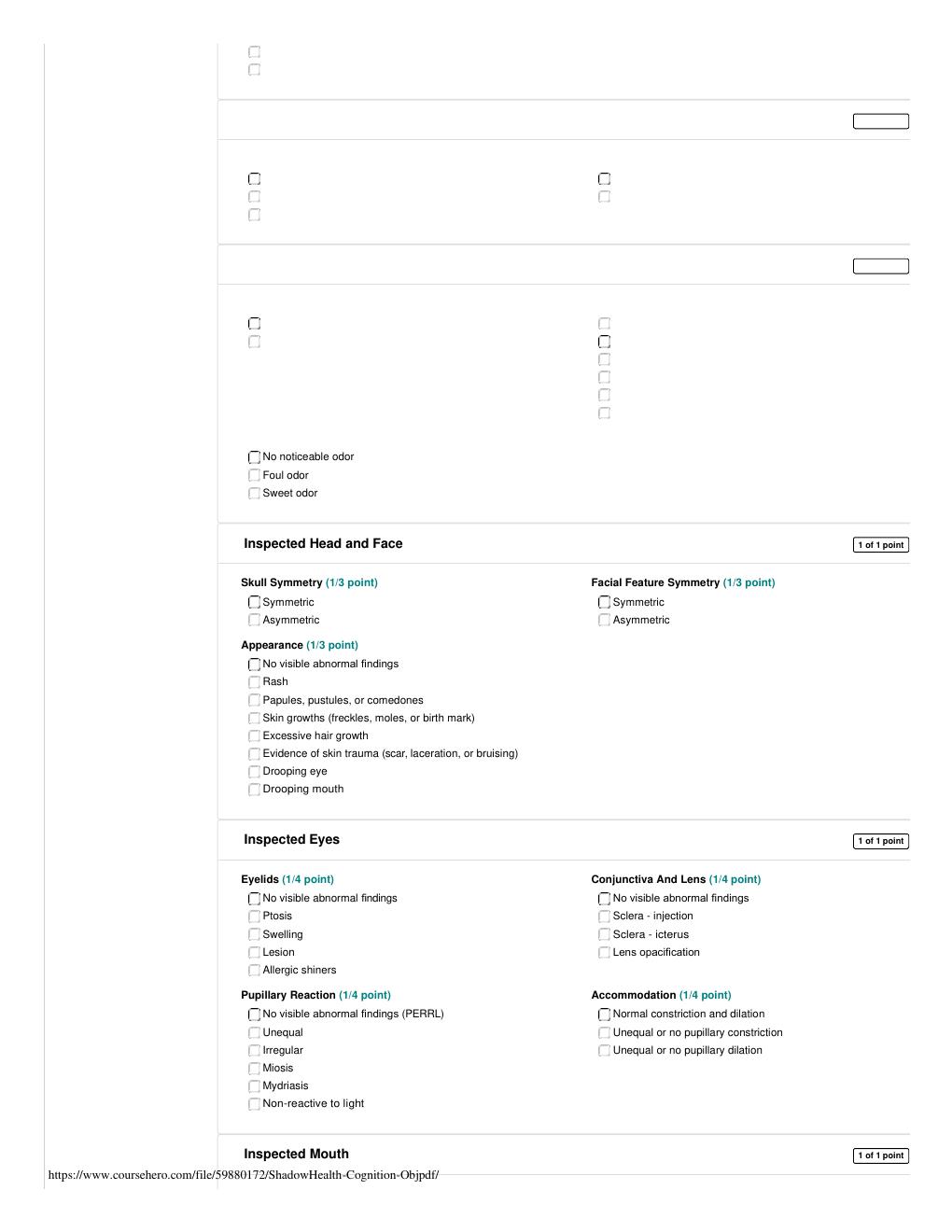 Preview page 2 of Shadow Health Focused Exam Cognition (Objective Data)