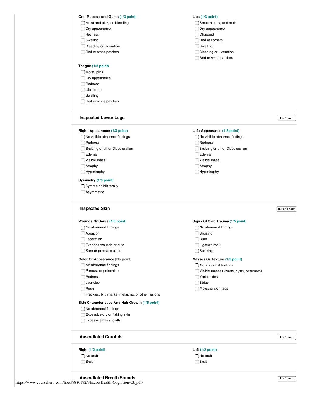 Preview page 3 of Shadow Health Focused Exam Cognition (Objective Data)